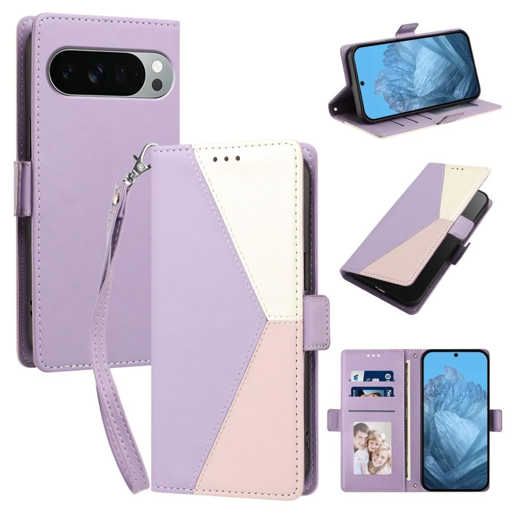 Generic Étui compatible avec Google Pixel 5 XL/Pixel 4A 5G (couleur : violet clair) Étui portefeuille à rabat en cuir, motif latéral magnétique