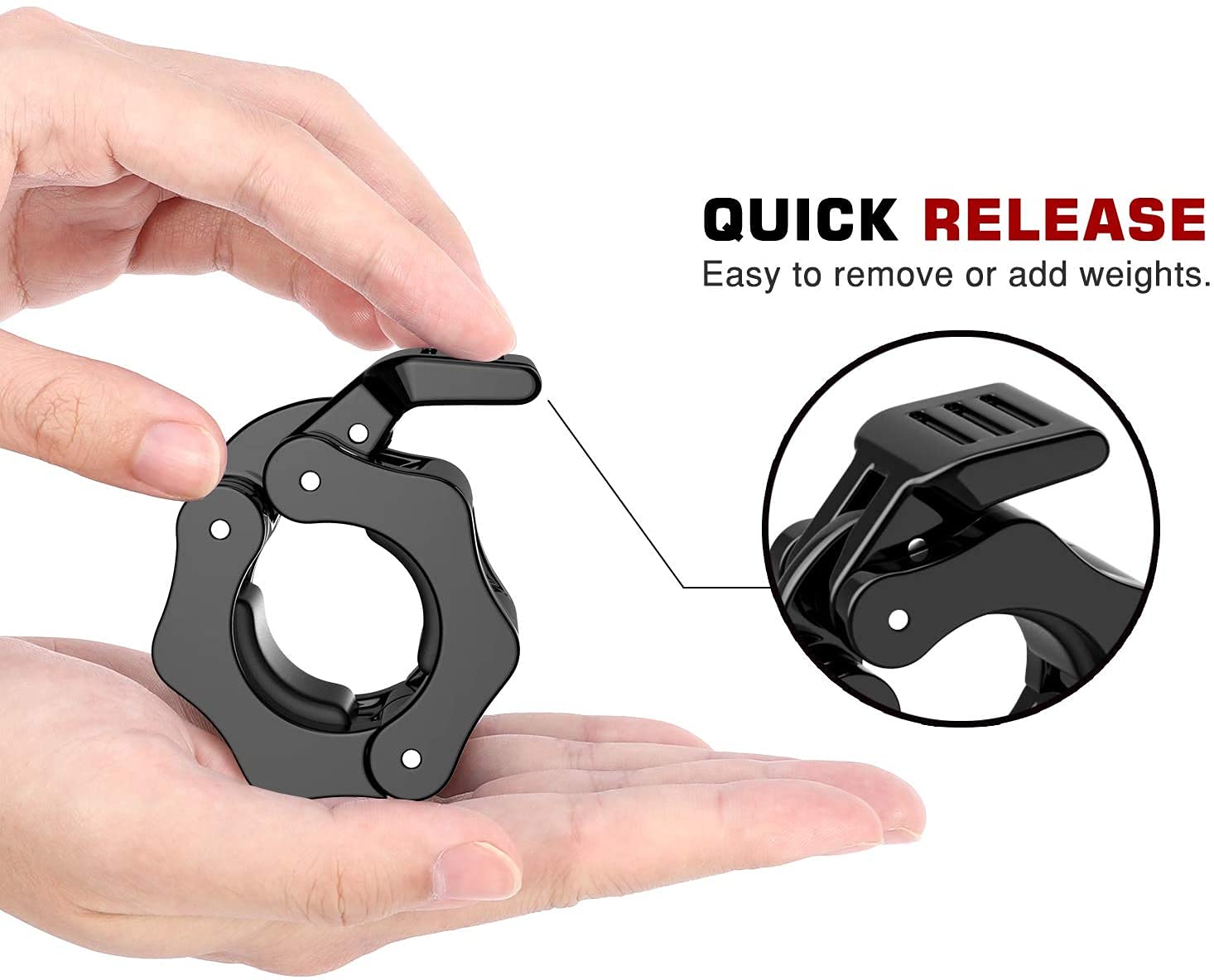 MoKo Gym Clamp Collars, Exercise-Collars Pair of Locking Weight Clips Quick Release 1 Inch Diameter Standard Bar Locks Clamps for Workout Weightlifting Strength Training Bodybuilding, Black 3