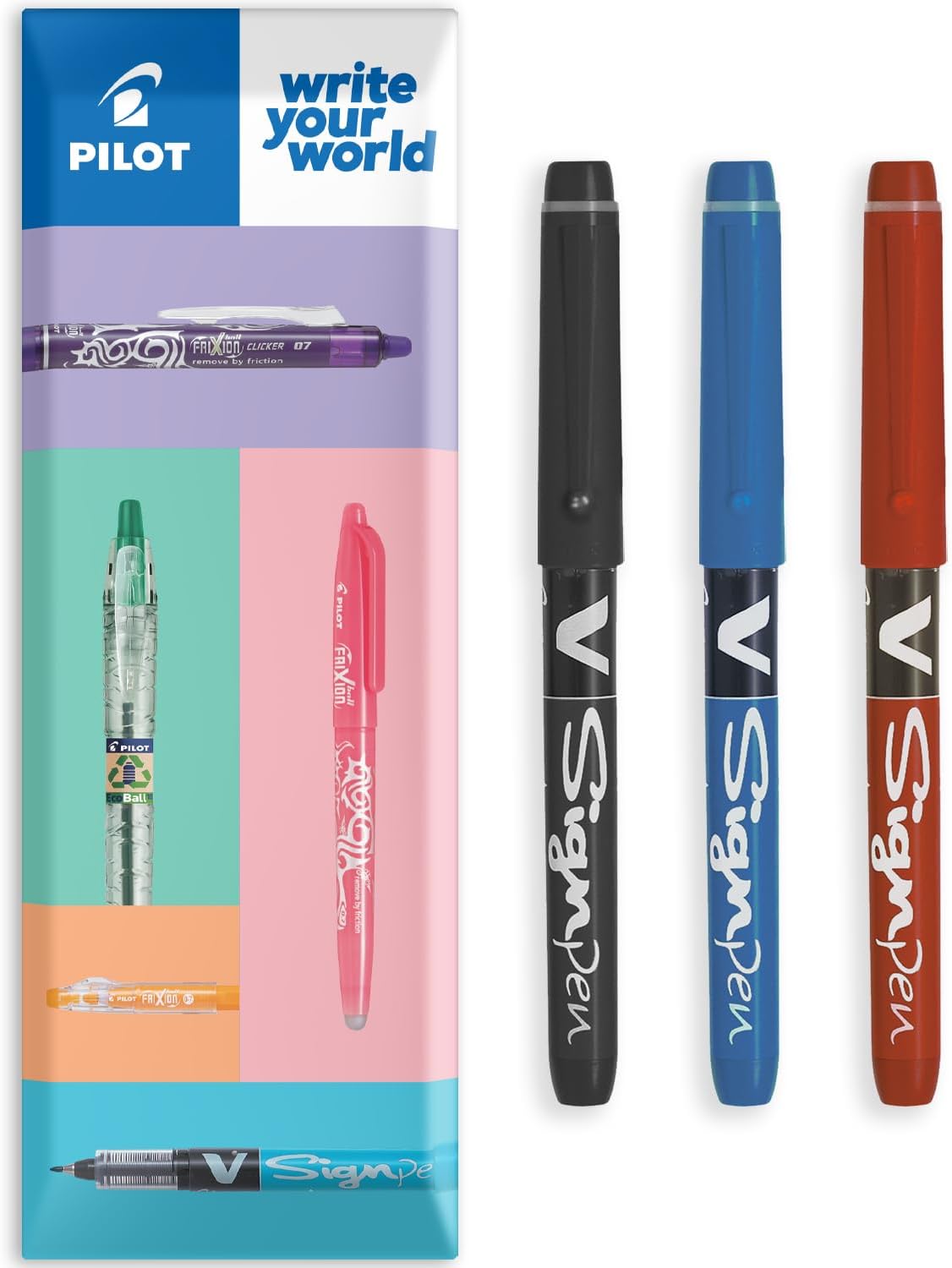 V Sign Pen - Fineliner Marker Pens - 2.0mm Nib Tip - 0.6mm Line Width - Essential Pack in Envelope Gift Packaging - Black, Blue & Red (3)