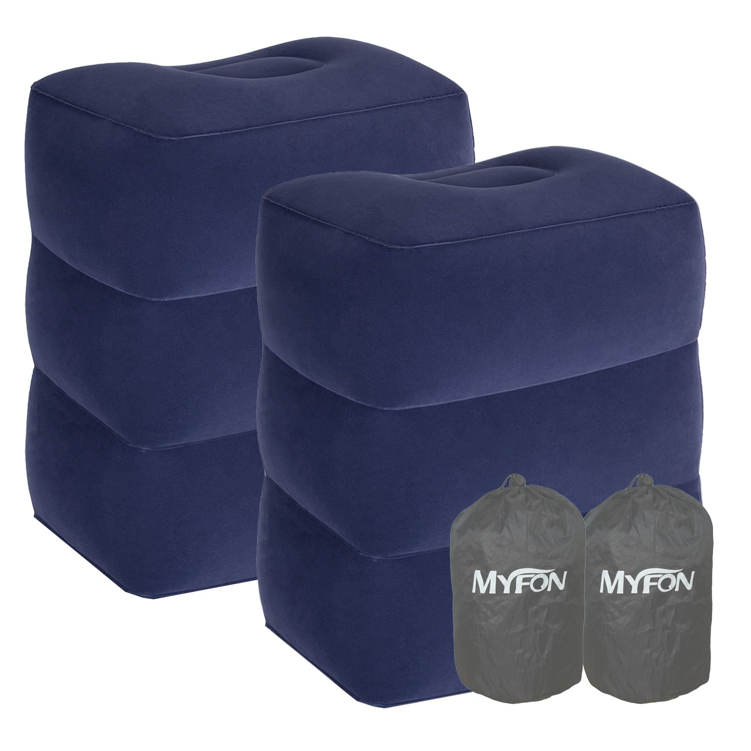 Inflatable Travel Foot Rest Pillow, Adjustable Height Leg Rest Pillow for Cars, Home, Office, Trains, Airplane, Make a Flat Bed for Baby, Kids, Toddlers, Blue, 2 Pack
