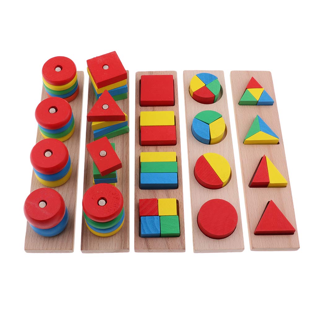 1 juego (8 piezas) Montessori - Bloques apilables de madera para clasificar formas de juguete