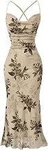 SOLY HUX Women's Floral Mesh Bodycon Cami Dress Cowl Neck Sleeveless Cocktail Party Wedding Guest Long Maxi Dresses