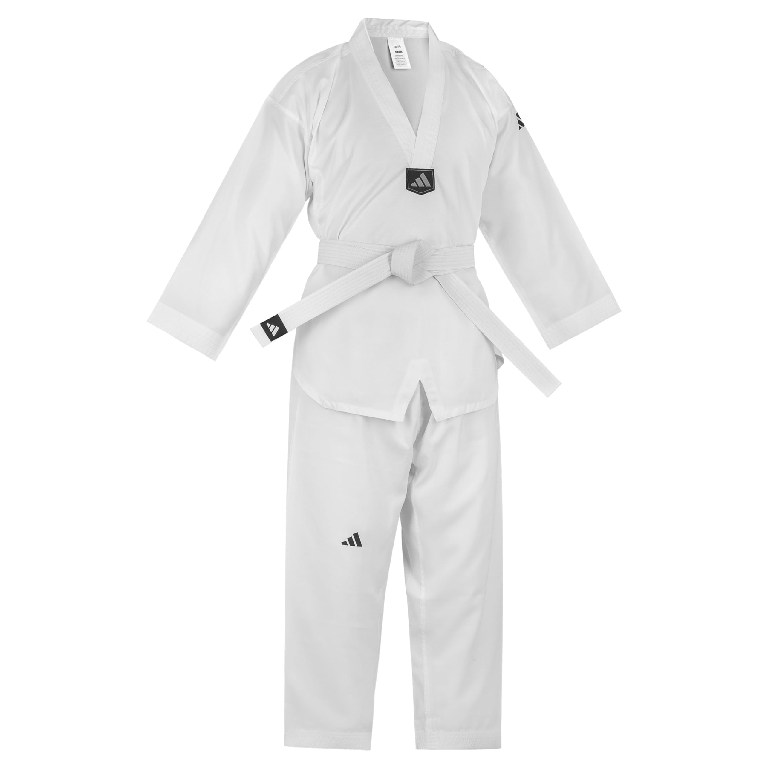 Adidas Unisex White Karate, Taekwondo V-Neck Uniform - Lightweight Polyester Martial Arts Suit With Mesh Inserts For Breathability, Includes Belt - Ideal For Beginners And Training Sessions - 160Cm