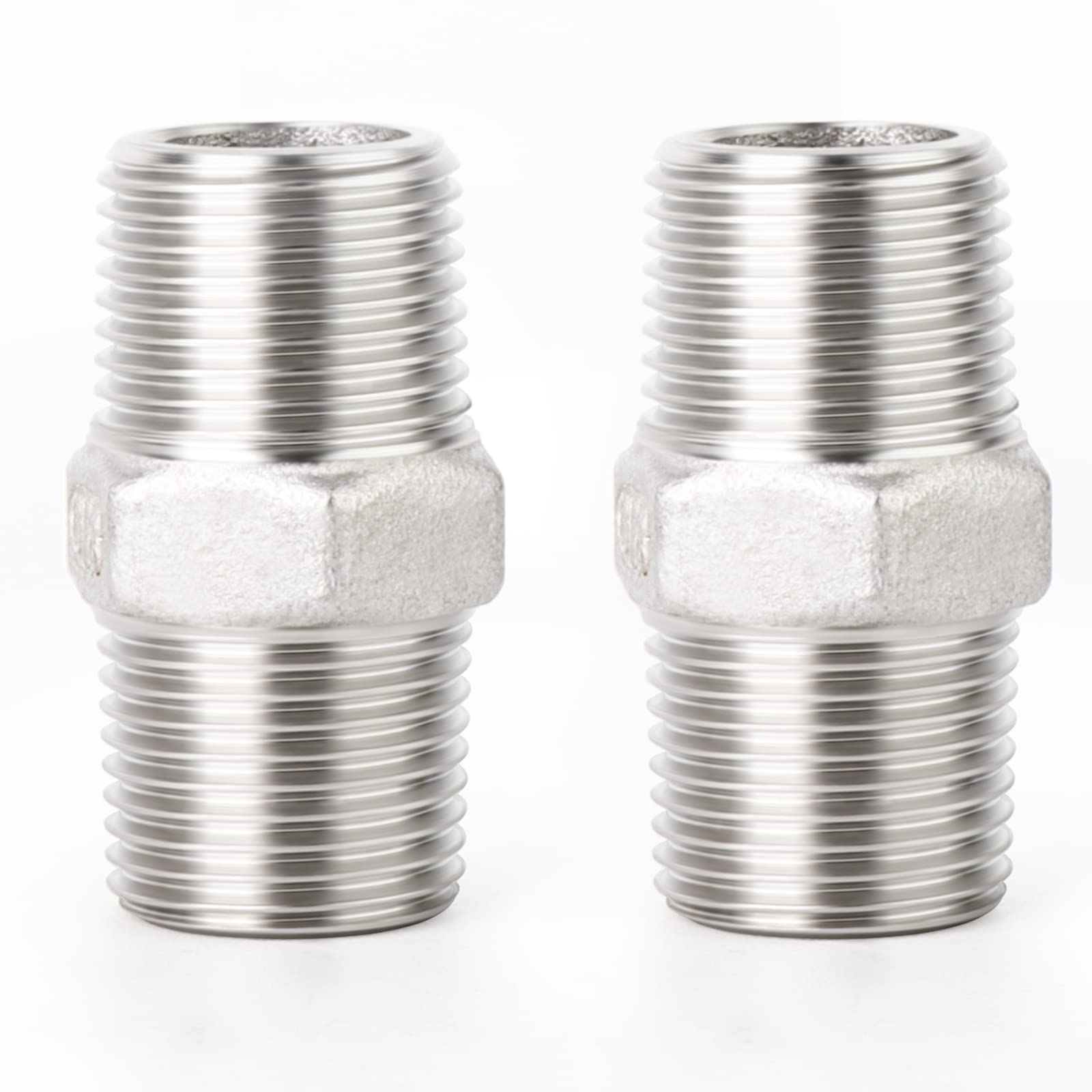 ERGAOBOY 2 Pcs 1" Male to 1" Male BSP Thread 304 Stainless Steel Hex Nipple Pipe Fittings