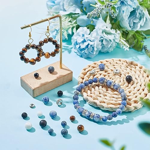 Miniatura 6 de NBEADS Juego de aproximadamente 600 cuentas de piedra natural, cuentas de piedras naturales de 0.236 y 0.315 pulgadas, cuentas redondas sueltas de