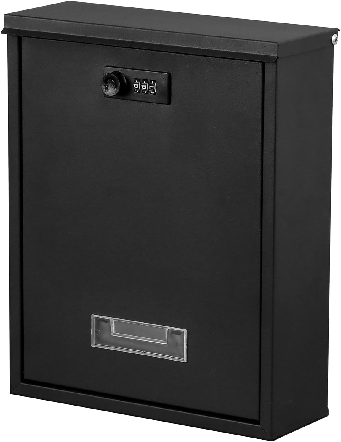 Dalmbox Locking Mailbox Wall Mount, Wall Mounted Mailbox with Combination Lock, Large Drop Box with Galvanized Steel Cover, Rust-Proof Metal Post Box, Black, 10.2” x 3.7” x 12.6”