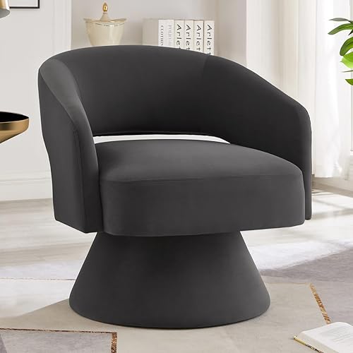 Miniatura 1 de 24KF Moderno sillón giratorio de 360 grados, cómoda silla de barril de terciopelo para sala de estar y dormitorio, silla redonda giratoria de
