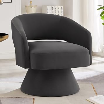 24KF Modern 360 Degree Swivel Accent Chair Armchair, Comfy Velvet Barrel Chair for Living Room Bedroom,Round Swivel Accent Chair Corner Chair for Nursery-Dark Gray