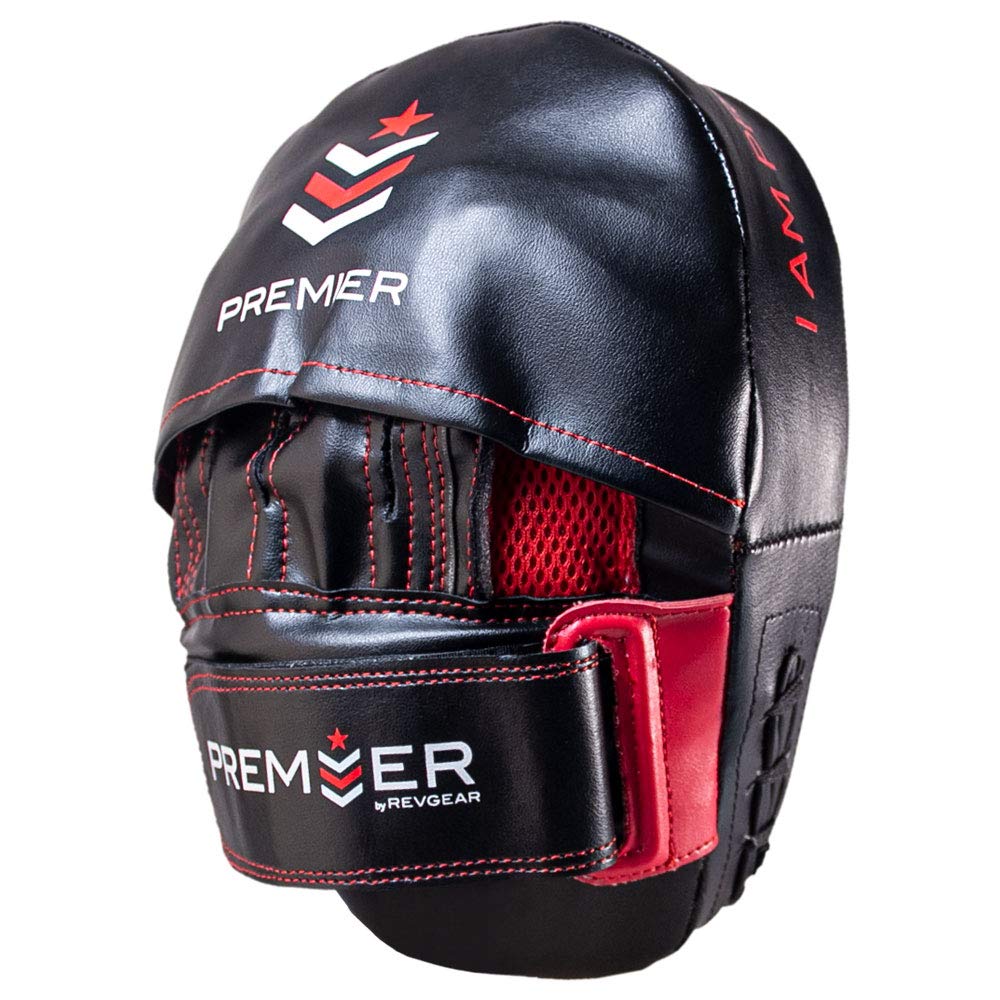 Revgear Premier Boxing MMA Punching Mitts | Ideal to Start Building Your Martial Arts Skills for Men and Women | Anatomically Curved | Disperses Impact and Increases Protection (Red/Black)