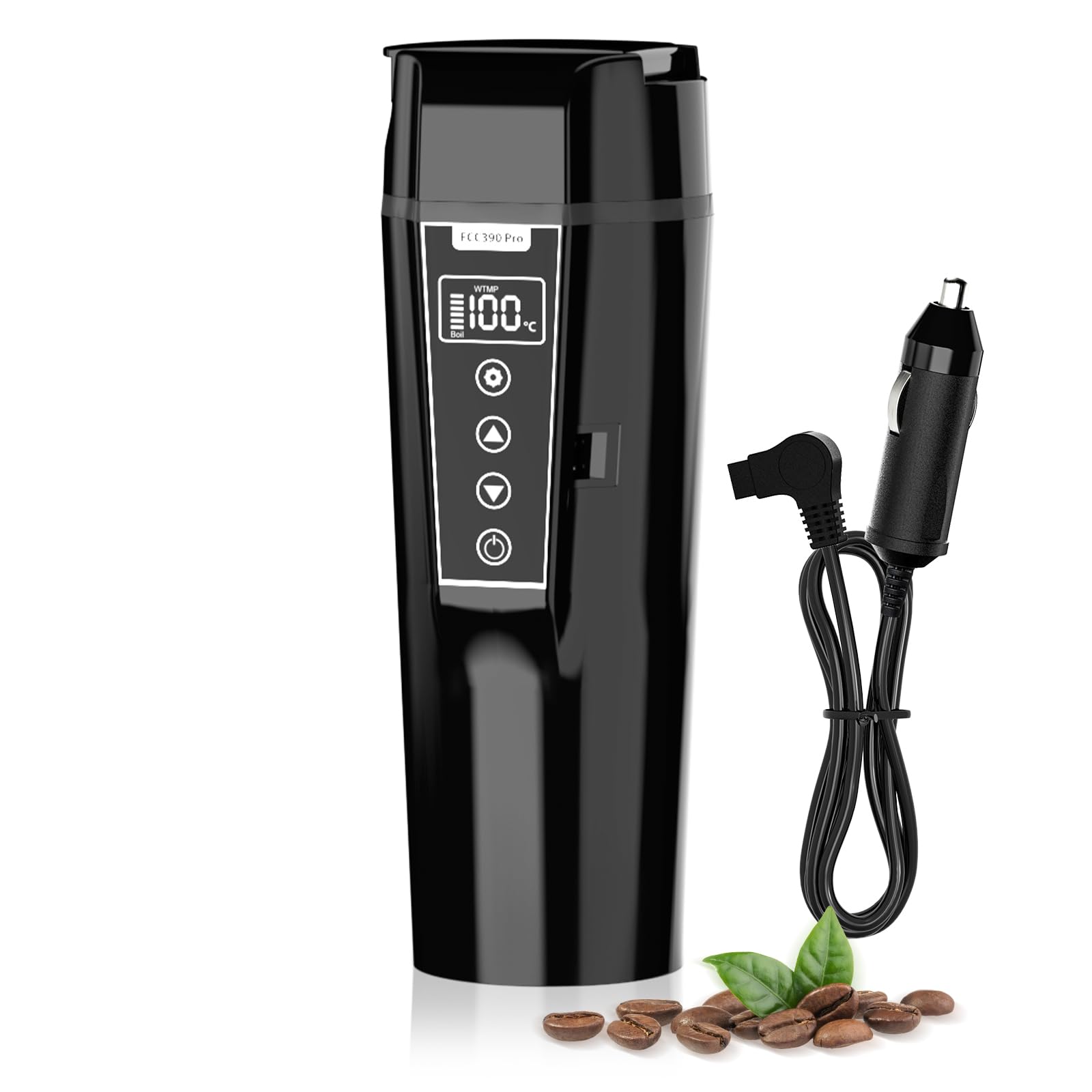 Nardea Bollitore Elettrico Portatile per Auto 24/12v, Bollitore da Viaggio con Accendisigari per Auto e Camion, Bollitore Elettrico per Auto con Temperatura Regolabile, Spegnimento Automatico, 450ml