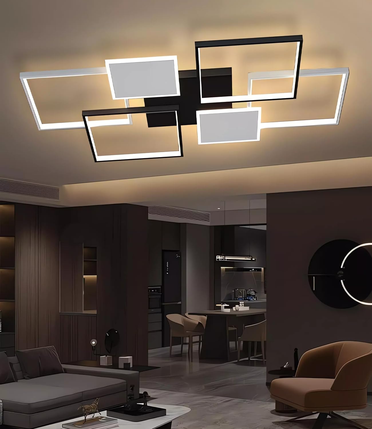 Dimmbare LED-Deckenleuchte Einfachheit Wohnzimmer Deckenleuchte Quadratische Deckenleuchte mit Fernbedienung für Schlafzimmer Esstisch Büro (Schwarz, L110cm)