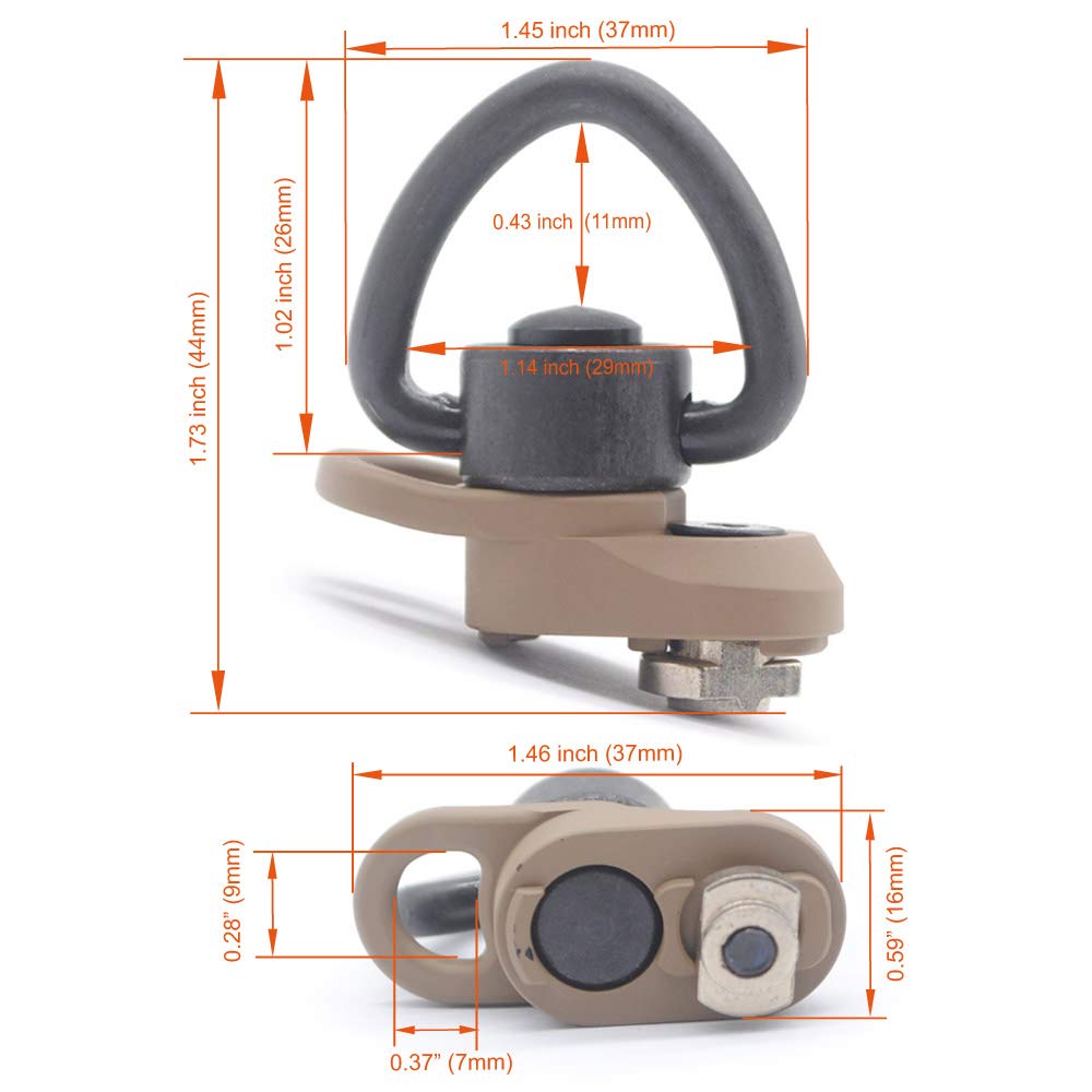 TRIROCK Sling Swivel Heart-Shape Loop with FDE color Push Button QD Base & Sling Mount with a Hole for Snap Clip Hook Spring