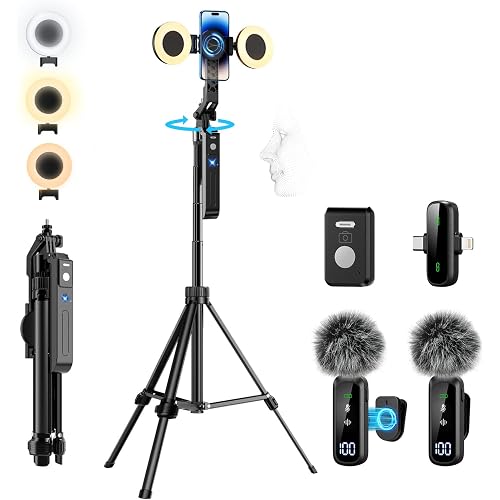 Magnetic Vlogging Kit for iPhone/Android, 71" Auto Face Tracking Tripod for iPhone with Light, Magnetic Microphone/Remote Control, Content Creator Essentials Starter Kit for TikTok and YouTube