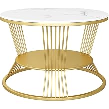 Low Table, Center Table, Bedside Table, Living Side Table, Tea Table, Industrial Style, Double Layer Storage Space with Locking Plate and Metal Frame for Living Room, Bedroom, Office Color Gold, Size 45cm/17.7IN
