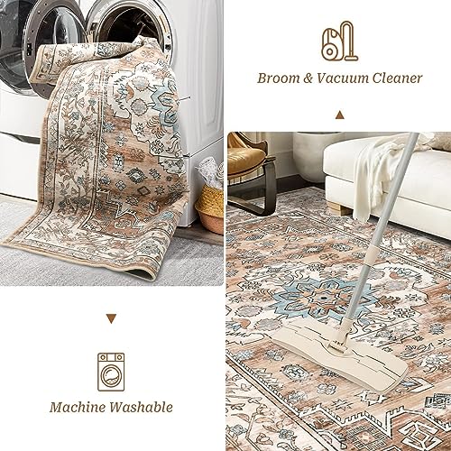 Pauwer Boho Washable Area Rug 3x5 Soft Living Room Bedroom Floor Carpet Mat Indoor Farmhouse Vintage Non Slip Accent Throw Rugs for Entryway Kitchen Dorm Dining Room