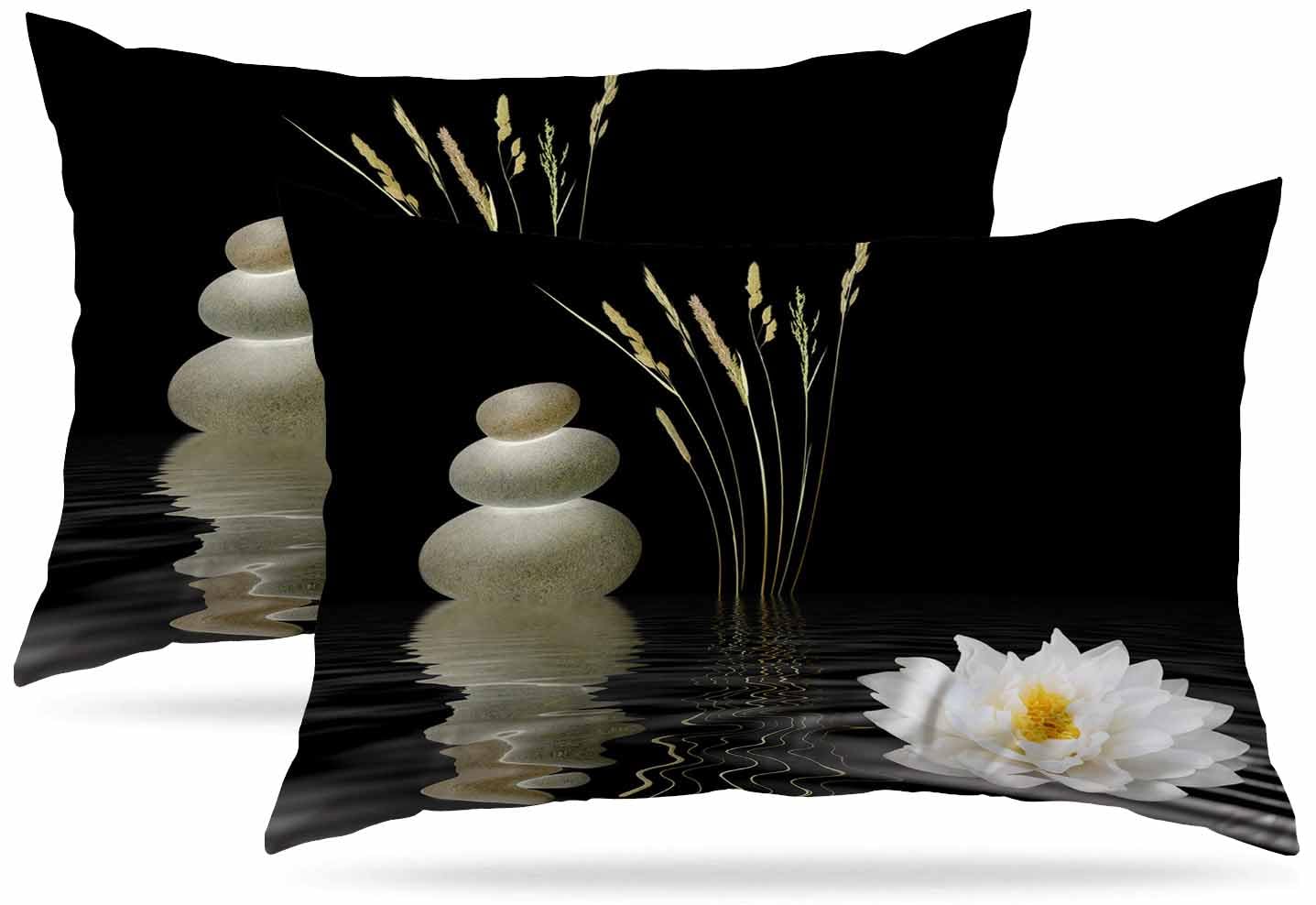 Zovinex Zen Stone Cushion Cover Outdoor Soft Short Plush Pillowcase Throw Pillow Cover Hippie Decorative Oblong Lumbar Pillow Case For Livingroom Sofa Bed,Set Of 2 Pack 30X50cm 12X20 Inch