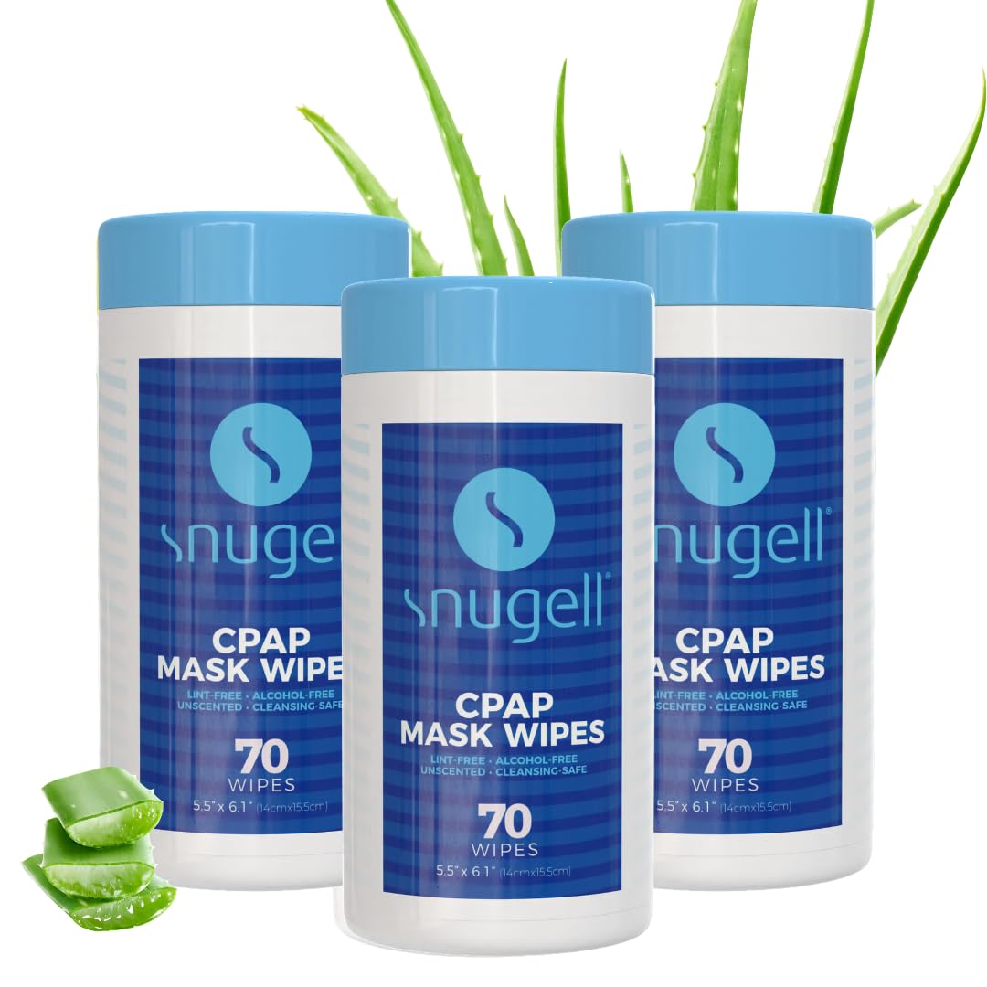 Snugell Unscented Travel CPAP Mask Wipes (3 Canisters, 70 Wipes Each) – 100% Soft Cotton – Skin-Safe with Aloe Vera - Lint & Alcohol Free – Perfect for Cleaning CPAP Masks, Tubes, and Devices