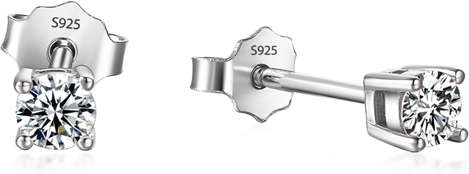 Kuololit Moissanite Stud Earrings 3.0mm 0.1ct Brilliant Round Cut D Color VVS1 Clarity Sterling Silver Men Tiny Trendy Jewelry