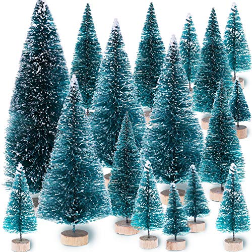 Leinuosen Piccoli Alberi di Natale Alberi di Natale di Sisal Ornamenti di Gelo Neve con Basi in Legno per Decorazione di Festa di Natale (Taglia 2, 38 Pezzi)