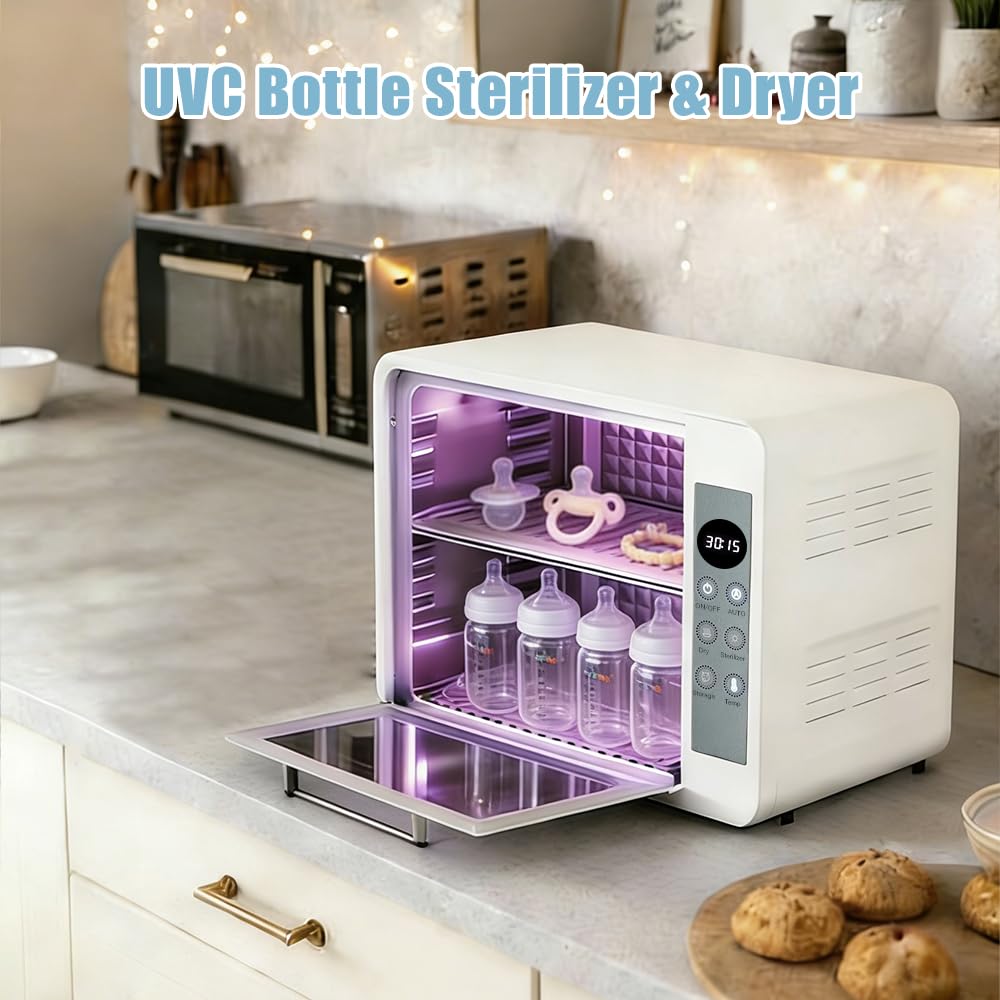 Esterilizador de Biberones con Secado, Esterilizador Eléctrico 3 Configuraciones,Esterilización al 99,99% en 10 Minutos para biberones de silicona y vidrio, chupetes y ropa