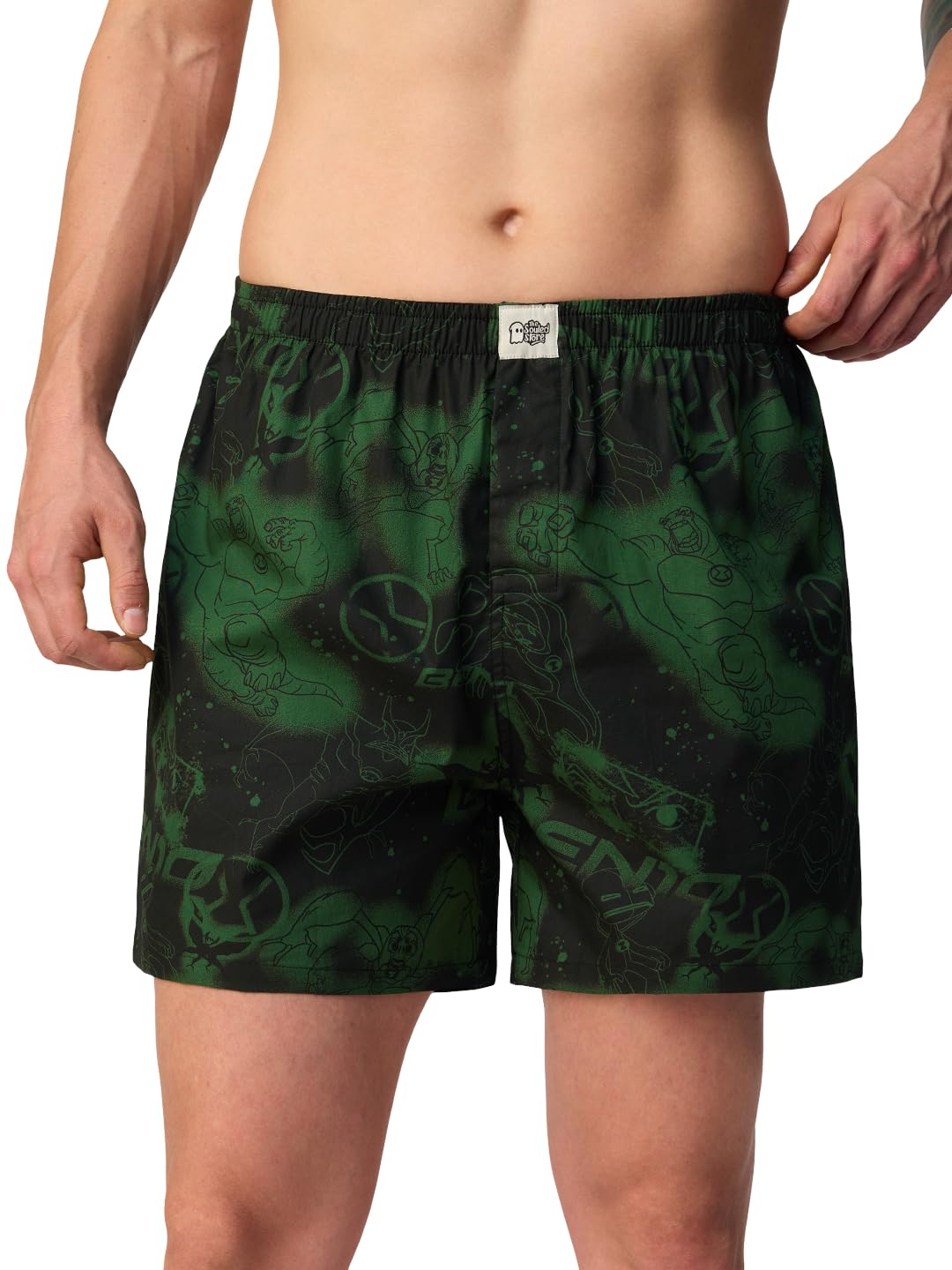 The Souled Store Ben 10: Aliens Uomini e Ragazzi Elastico in Vita Nero e Verde Stampa Grafica Cotone Vestibilità Regolare Personaggio Licenza Confortevole Everyday Boxer Shorts