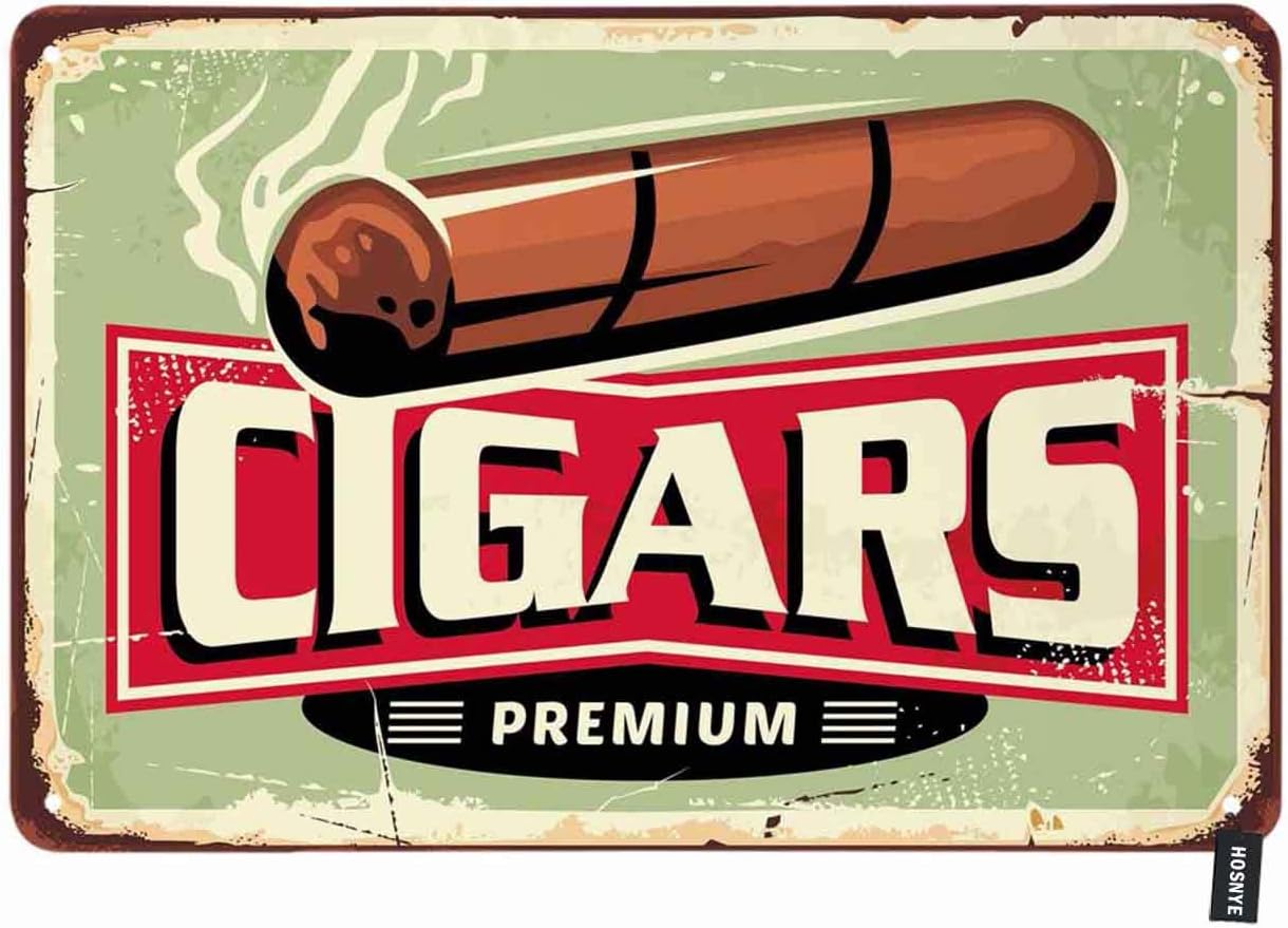 amazon com hosnye cigars store tin sign cuban cigar on old design template vintage metal tin signs for men women wall art decor for home bars clubs cafes 8x12 inch home