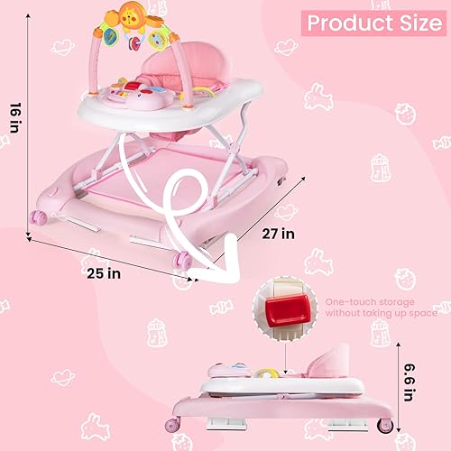 Miniatura 9 de Boyro Baby Andador de bebé 5 en 1, andadores de bebé para niños y niñas de 6 a 12 meses, caminador de actividad plegable, andador infantil con