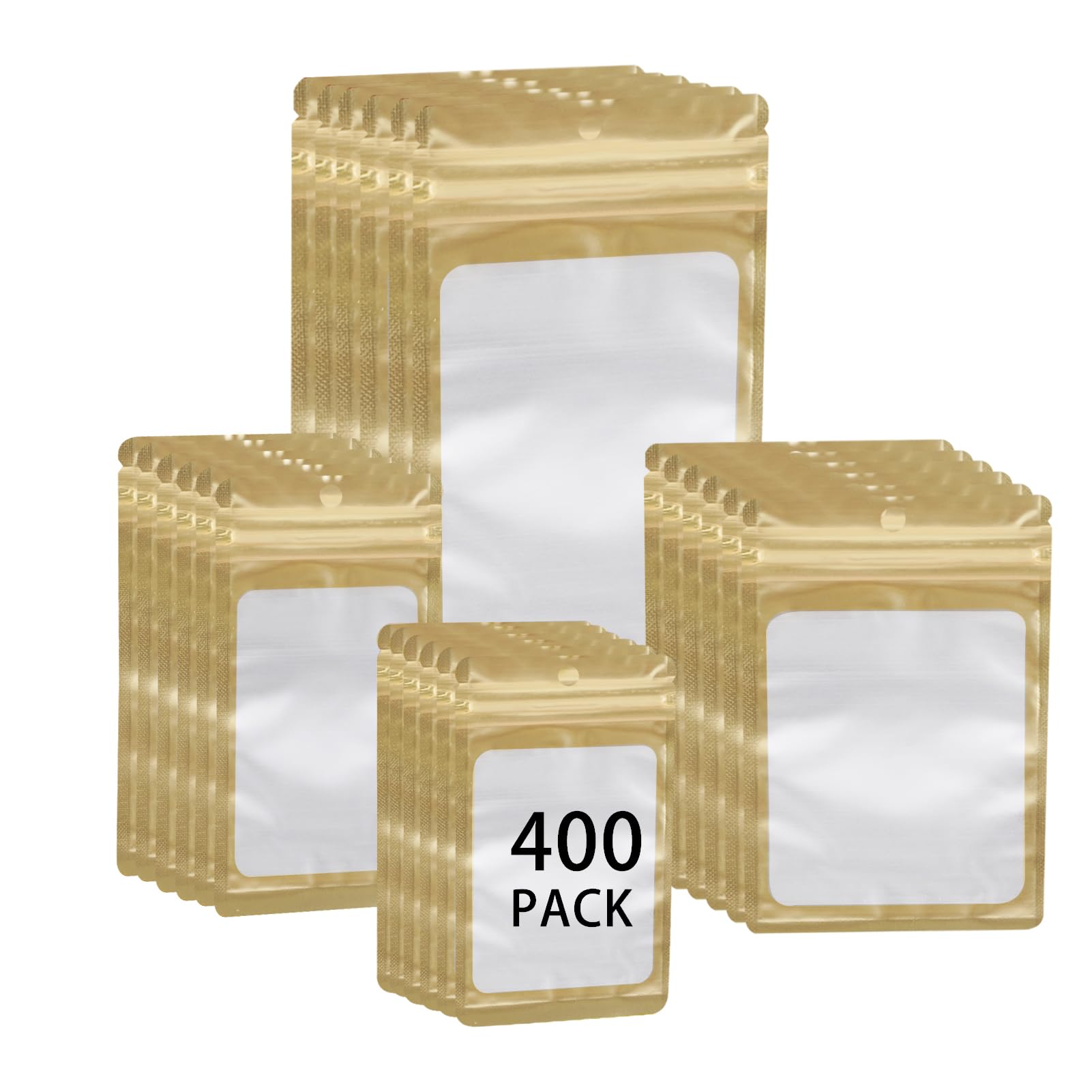 400 Pack 4 Sizes Resealable Mylar Holographic Bags Food Storage Smell Proof Bags with Front Window, Zipper Foil Packaging Pouch for Sample Jewelry