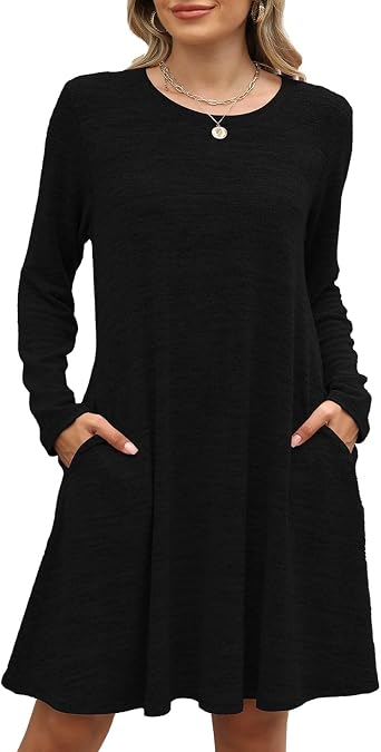 BELAROI Plus Size Sweater Dress for Curvy Women Fall Dresses Winter Crew Neck Long Sleeve with Pockets Tshirt Dress