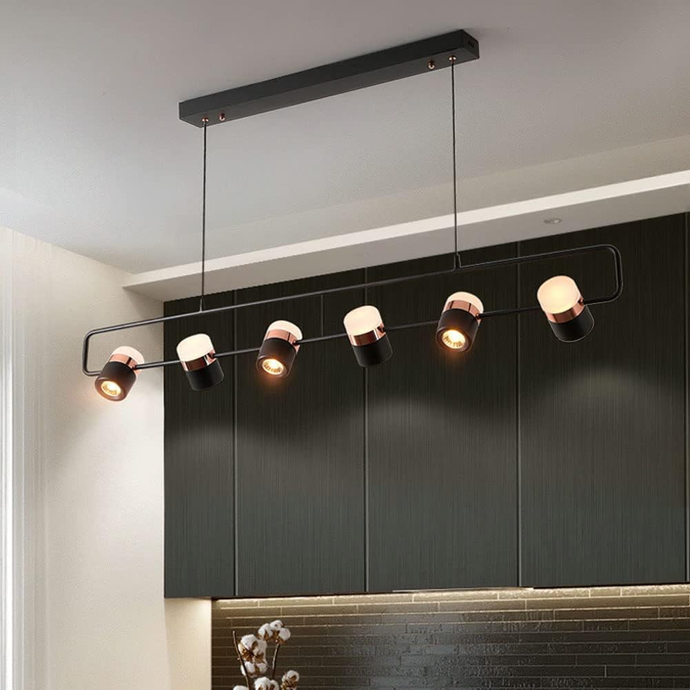 Saffbei Modern Farmhouse Linear LED Chandelier 6 Light Black Kitchen Island Pendant Light Adjustable Industrial Track Lighting Fixture for Dining ...