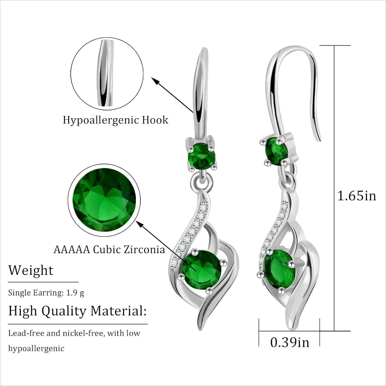 925 Sterling Silver Heart Dangle Earrings with Cubic Zirconia & Birthstone - Women's Fashion Jewelry, Hypoallergenic Drop Design - Image 4