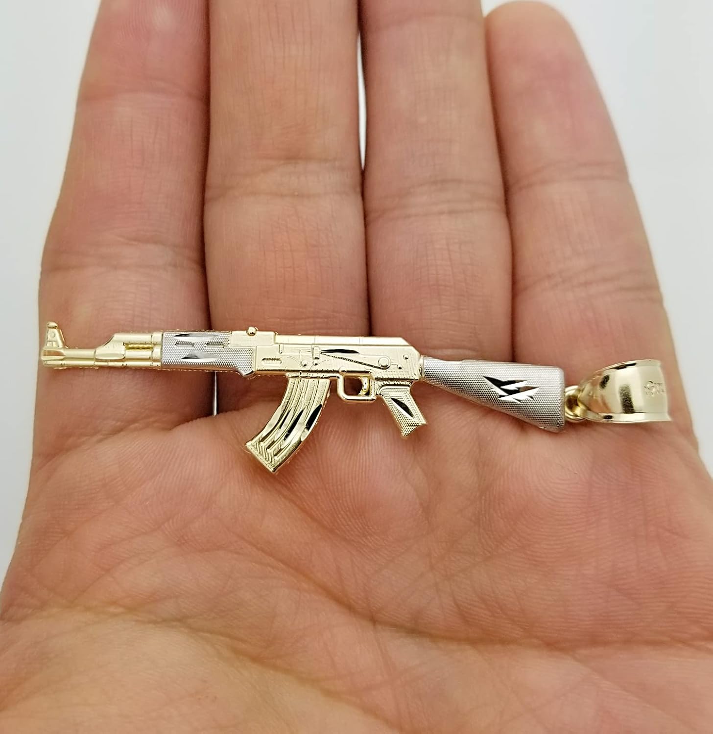 10k Yellow Gold AK 47 Pendant Gold Rifle Necklace Pendant Vertical Two Tone Charm