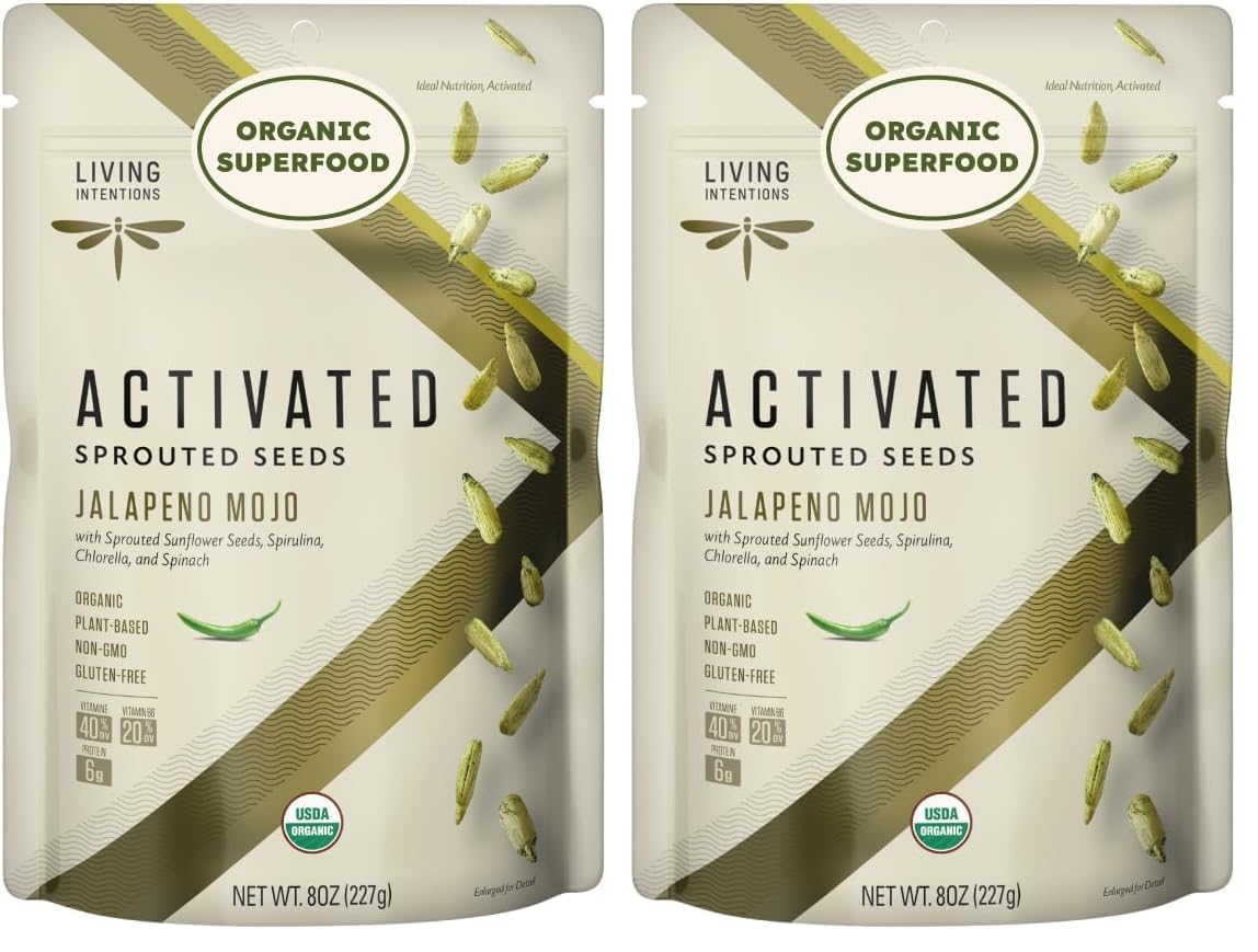Living Intentions Organic Sprouted Sunflower Seeds: Jalapeno Mojo – NonGMO – Gluten Free – Vegan – Paleo – Kosher – 8 Ounce Unit (Pack of 2)