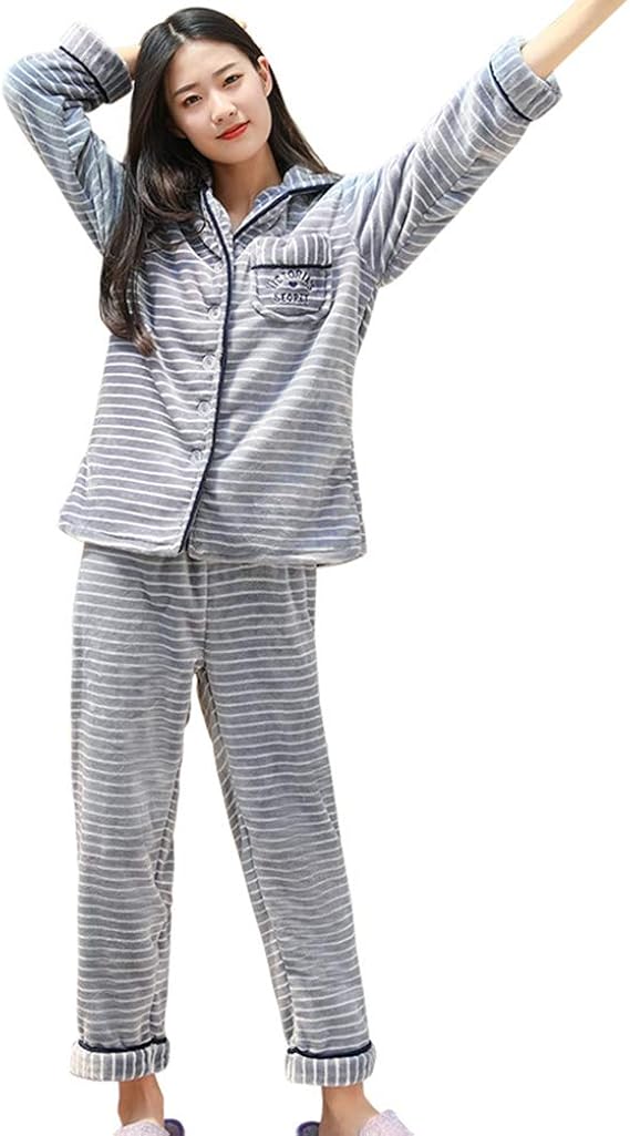 Amazon カタク パジャマ レディース かわいい 冬 暖かい フランネル もこもこ ふわふわ 柔らか レース 上下セット 長袖 部屋着 前開き 横柄 ルームウェア ブルー Xxl パジャマ ルームウェアセット 通販