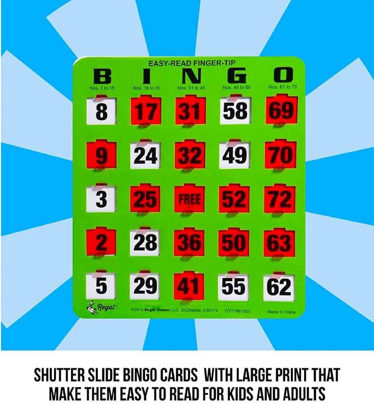 Miniatura 7 de Regal Games - Tarjetas de bingo con tapa deslizante 8 x 9 pulgadas cartulina verde de 5 capas - Fácil de leer - Sin duplicados - Ventanas