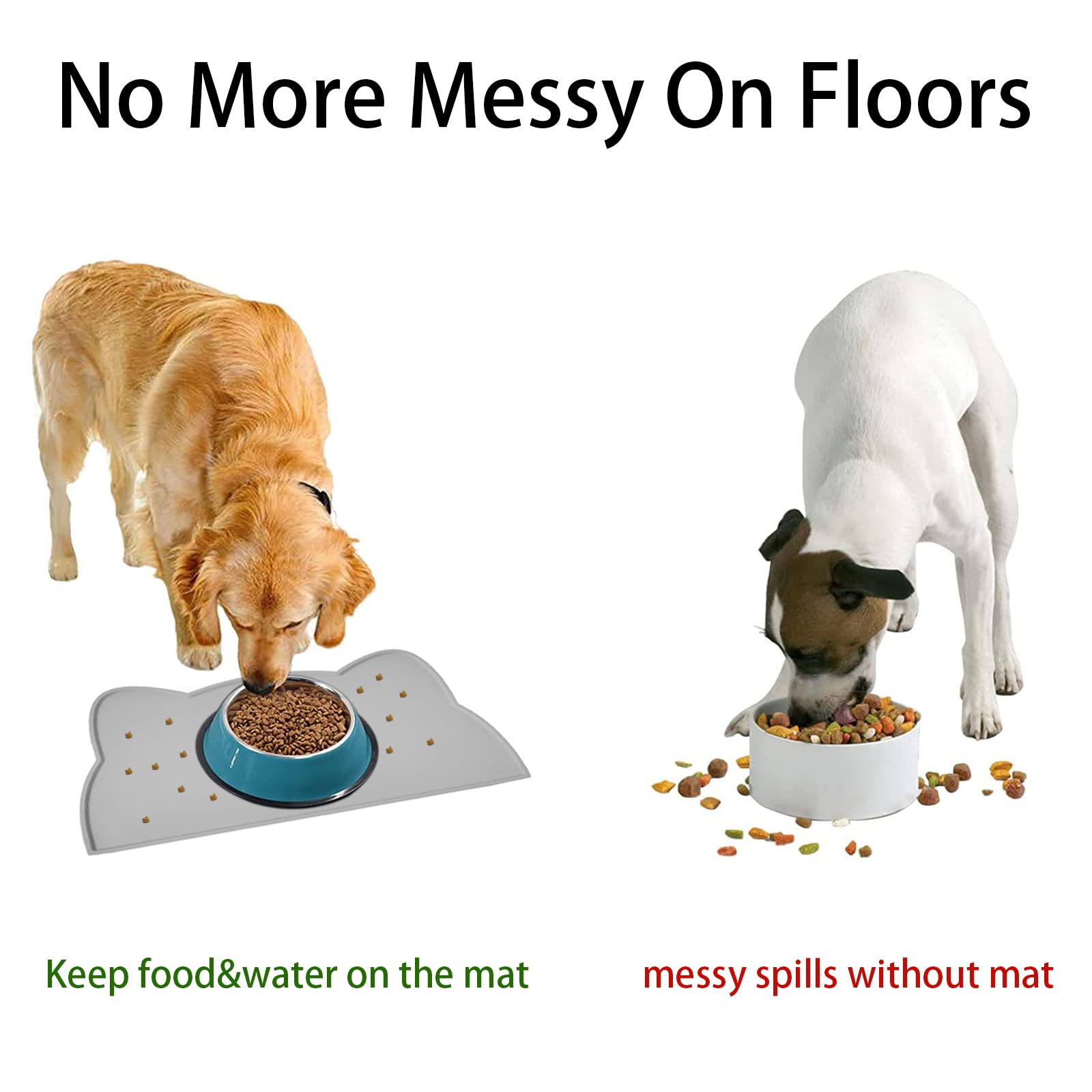 Tappetino Ciotola Cani e Gatti, Antiscivolo Silicone Tappetini Cibo Tappetino Sottociotola Impermeabile (52X30cm, Grigio Scuro)