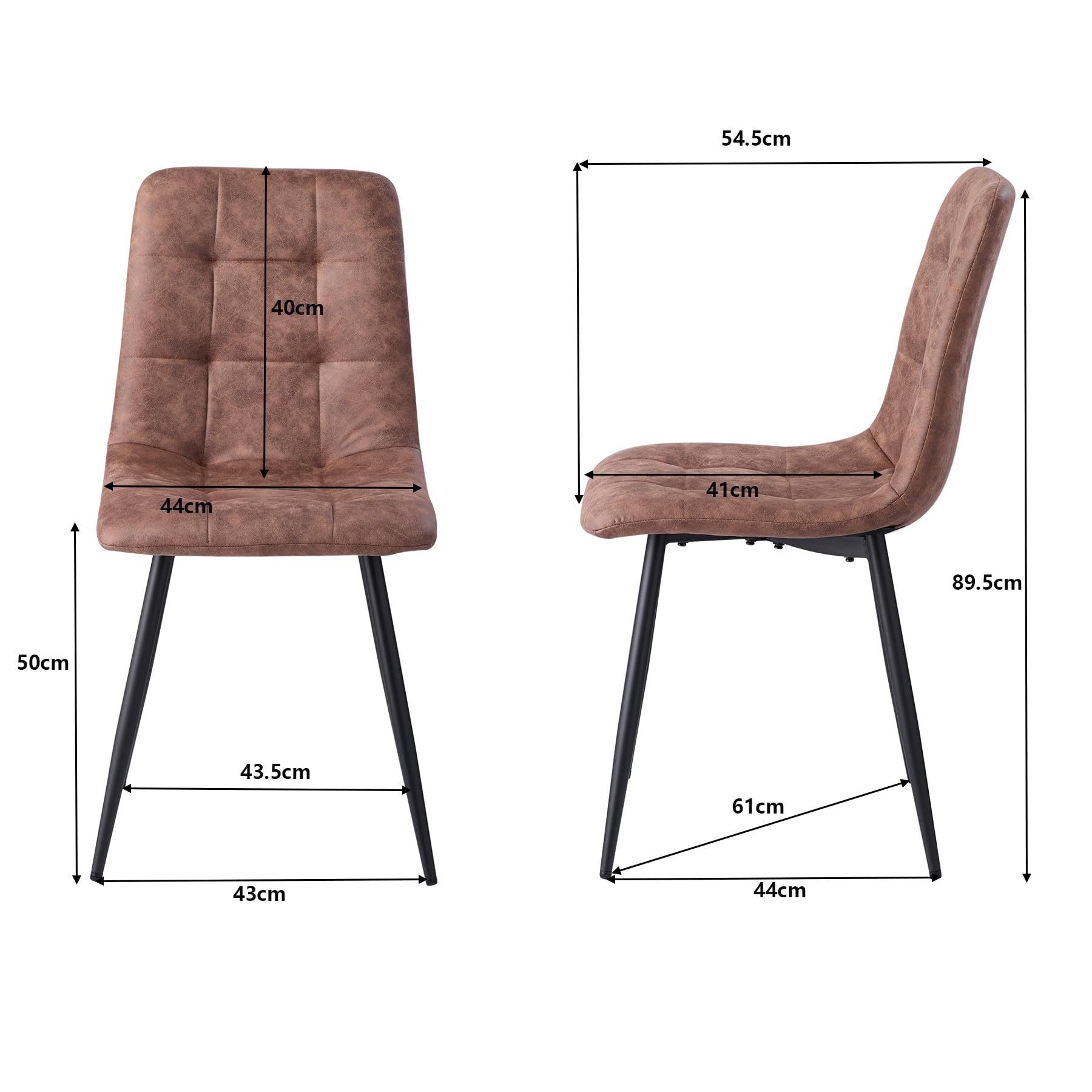 Pack de 4 Sillas de Comedor Escandinavo, Sillas de Cocina en Cuero Sintético, Sillas Auxiliares Tapizadas con Patas Metálicas Negros, para Cocina, Salón (Marrón Claro)
