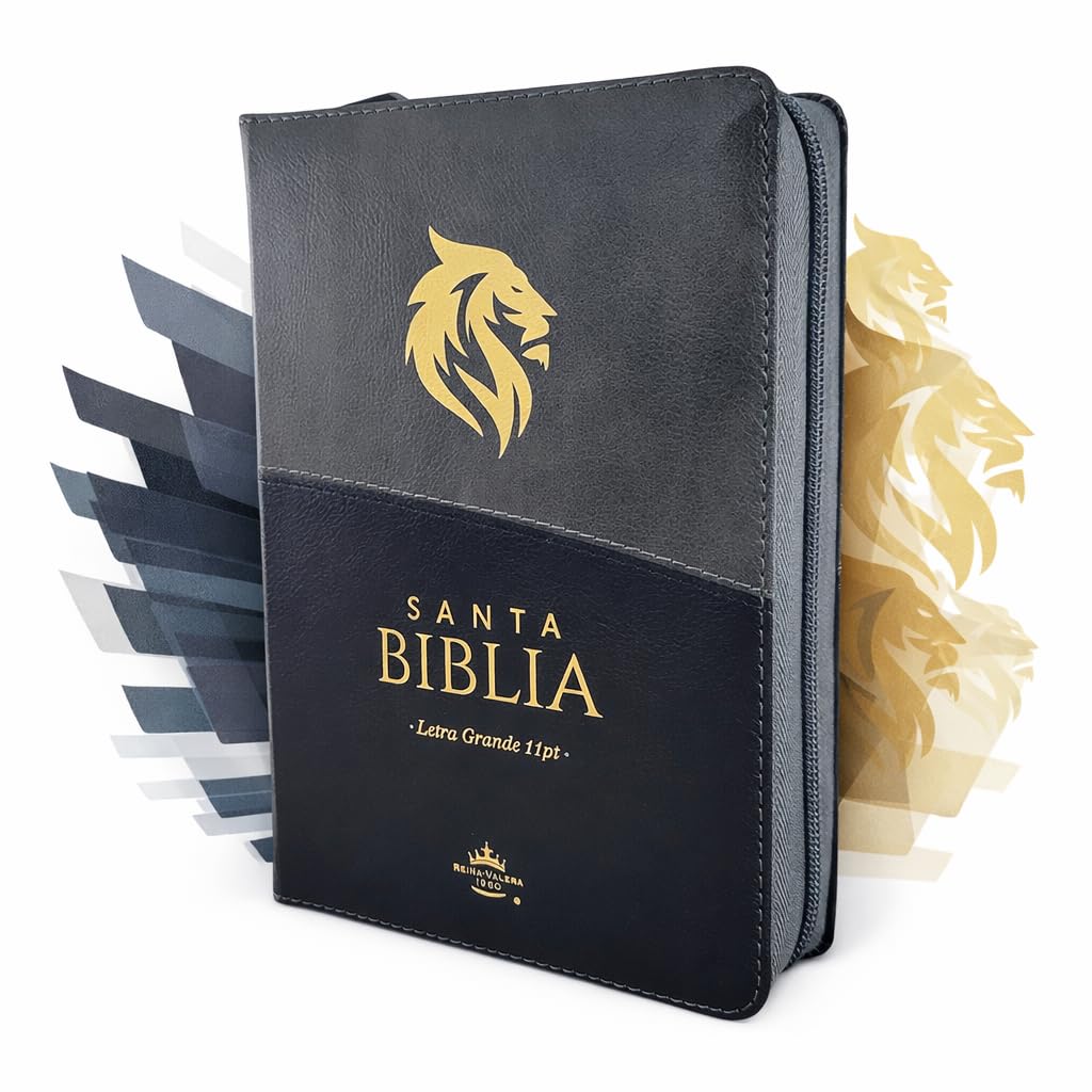 Biblia Leon Compacta Reina Valera 1960 Letra 11 puntos con Cierre imit piel negro gris leon en dorado con indice      Imitation Leather – January 1, 2026