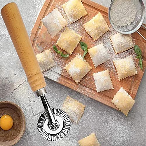 Mtomdy Ravioli Cutter Stamps With Roller Wheel Round Mold With Wooden Handle And Fluted Edge Pasta Press Pasta Cutter For Home And Kitchen Use- 1.6" Diameter （2Pcs） #TOP4