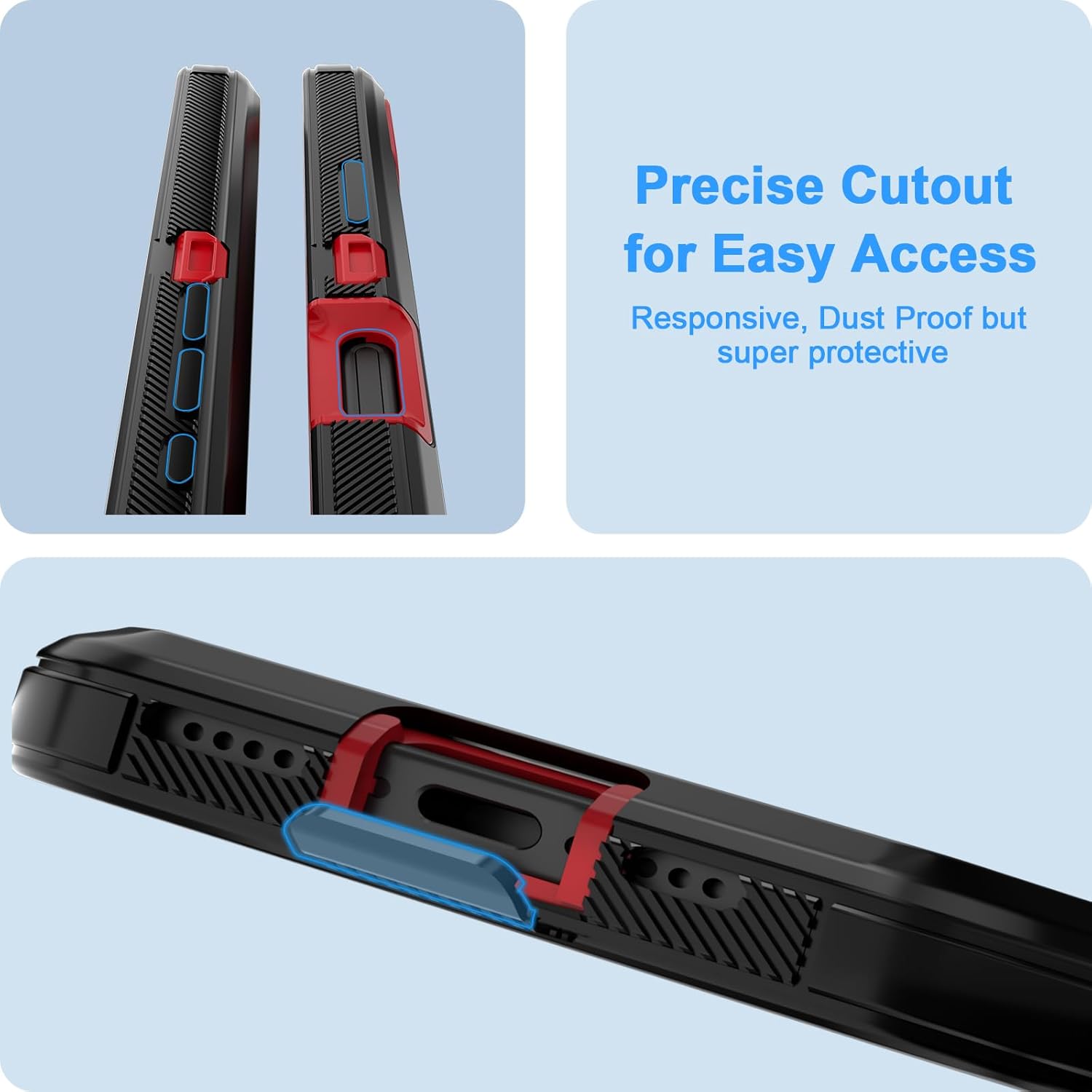 Jiunai for iPhone 16 Pro Max Case Rugged Shockproof Heavy Duty Protection Screenless Dustproof Dual Layer Strong Tough Non Slip Protective Phone Case for iPhone 16 Pro Max 6.9’’ Men Women Black Red - Image 4