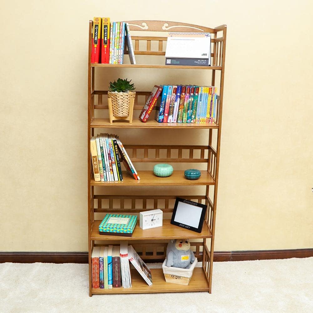 YATAI 5-Tier Bookcase Shelf Rack, Bamboo Bookshelf Cabinet, Multifunctional Wooden Storage Organizer, Display Shelves Storage Rack, Free Standing Floor Shelf for Shoe Rack, Flower Plant Stand & Home