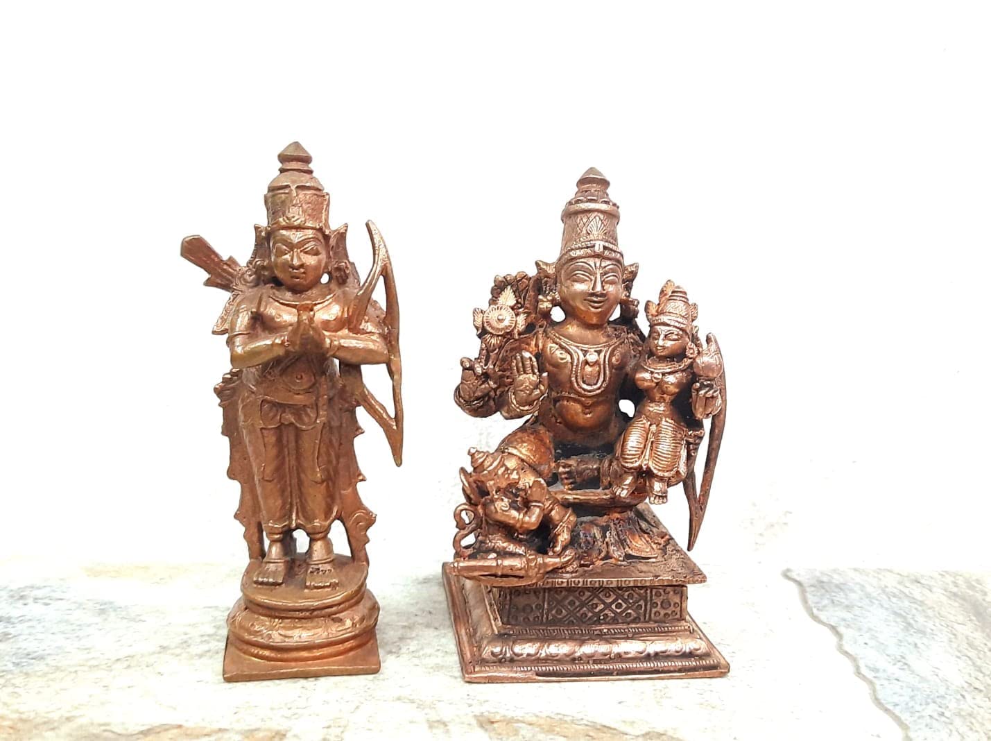 Copper Idols - by Searchers Paradise ,9 cm , Copper Handmade Ram Darbar 575 Grams , Patina Antique Finish, Pack of 1 Piece