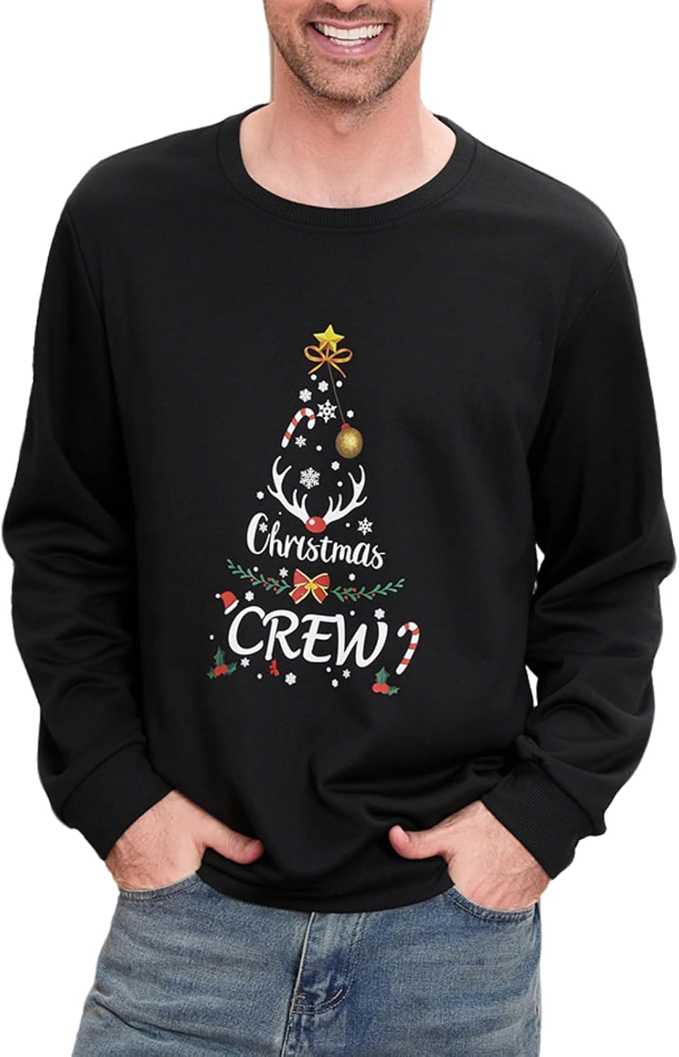 Men Crewneck Sweatshirt, Christmas Holiday Graphic Print Top Long Sleeve Pullover Sweatshirt For Men