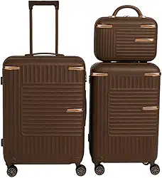 Kit Malas de Viagem 3 Peças, Material ABS, Rodas 360°, Frasqueira, Mala de Bordo e Mala Grande com Fechadura TSA, Prata (Café)