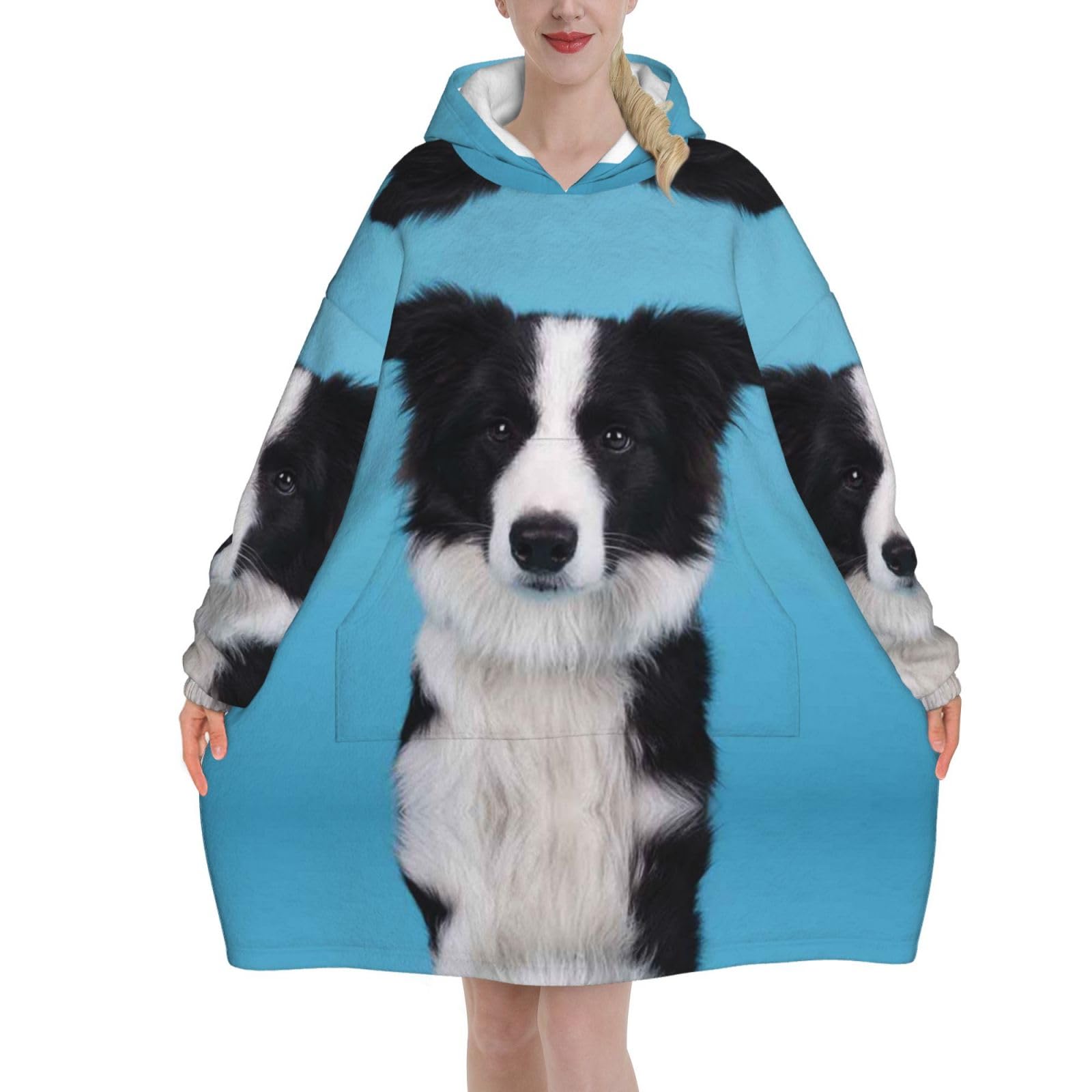 MELPHI Border Collie Print Blanket Hoodie Suitable For Valentine'S Day, Thanksgiving, Christmas, New Year And Other Cold Seasons.