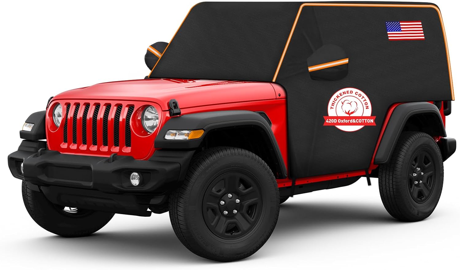 BORDAN Wrangler Cab Cover Waterproof for 2007-2025 Jeep Wrangler JK JL CJ TJ 2 Door Rain Covers with Reflective Strip, Half Car Cover with 420D Oxford All Weather Sun Rain UV Snow Protection