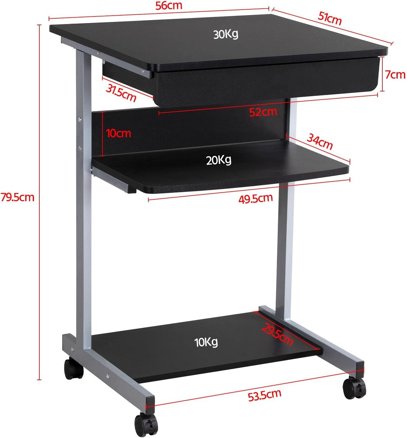 Diagram showing dimensions of the Yaheetech Multistore 2002 Computer Desk