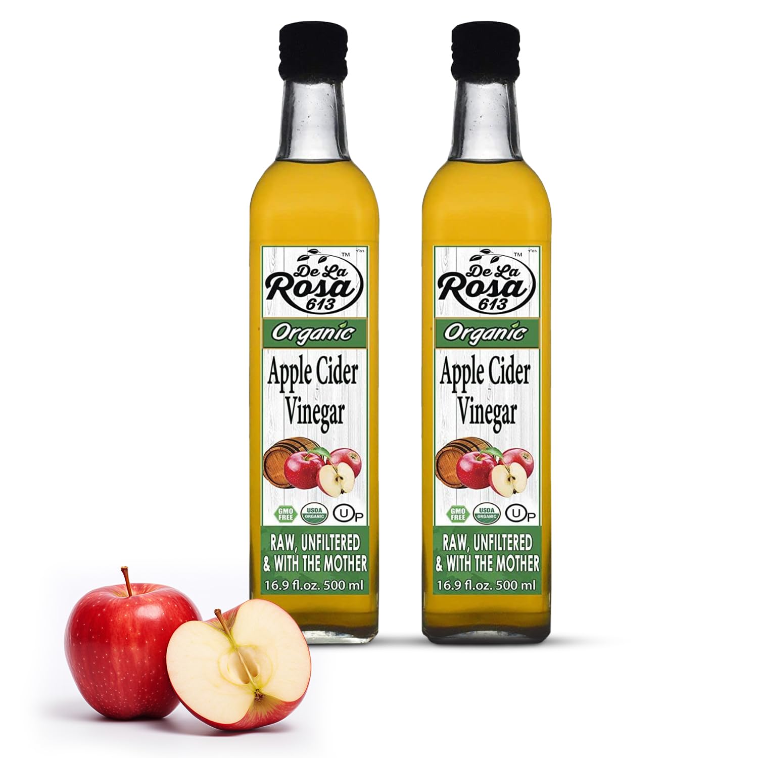 De La Rosa Organic Apple Cider Vinegar, Raw & Unfiltered, Kosher for Passover, Vegan & Gluten Free, Great for Salad Dressing & Marinades, Apple Cider