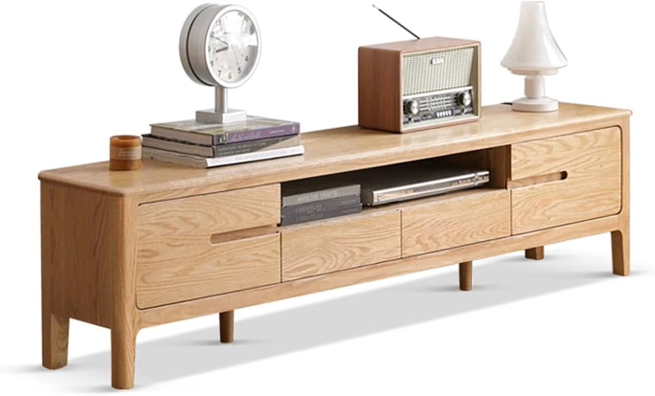 Oak Wood TV Stand with Storage - Media Dressers & Chests of Drawers for Bedroom and Living Room (70.86" W)