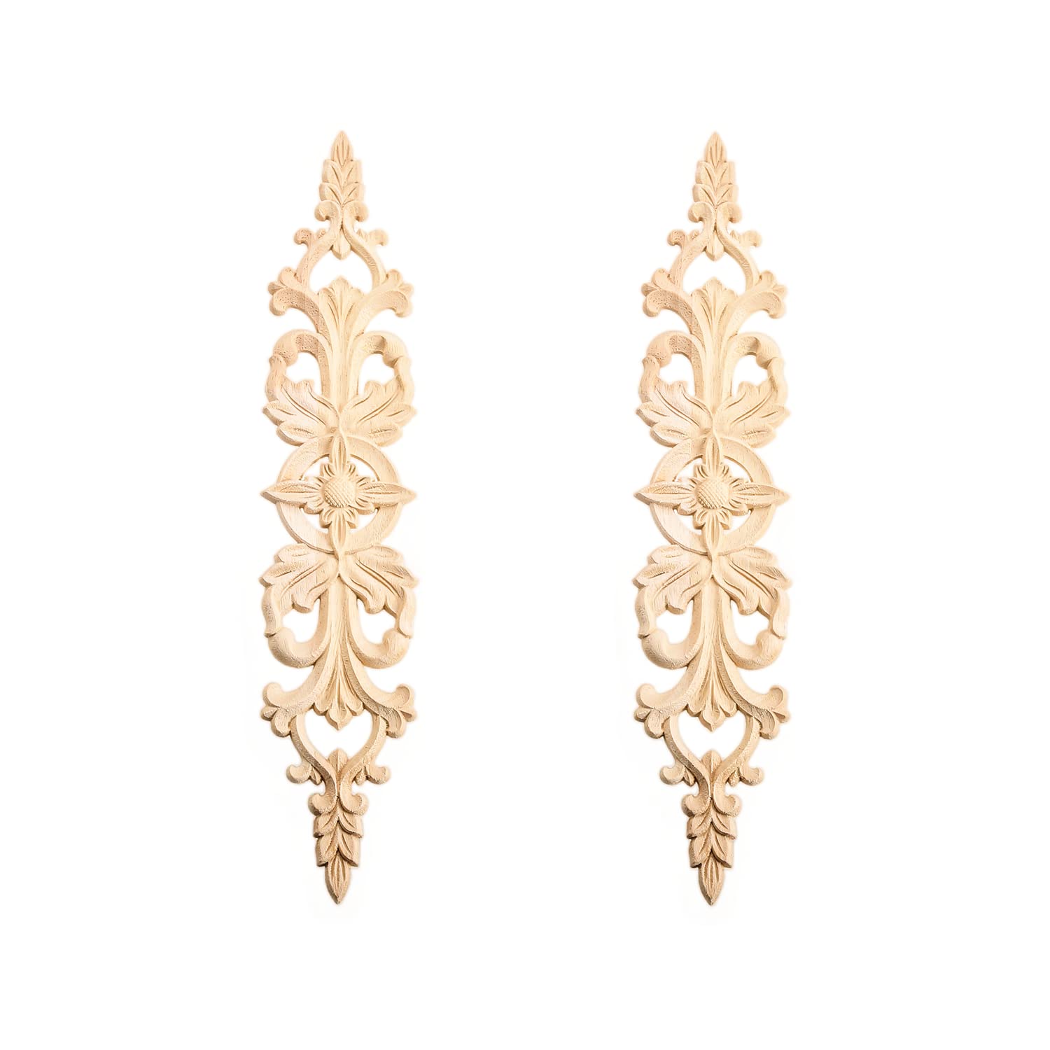 MUXSAM 2Pcs Long Wood-Carved Onlays Appliques for Furniture, Unpainted Wooden Carving Decals for Wall Cupboard Mirror Mantel Door Bed Cabinet Ceiling Dresser Refurbish Project(40x8cm/15.75"x3.15")